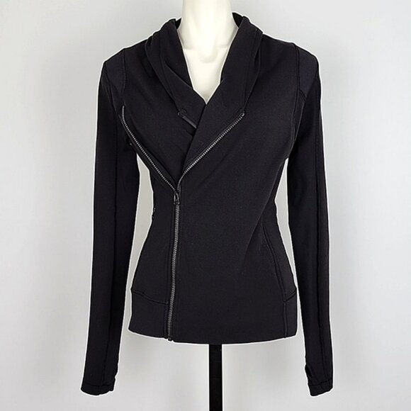 Lululemon Bhakti Yoga Jacket Black Assymetical Double Zipper High Collar Size 6 - Picture 7 of 14